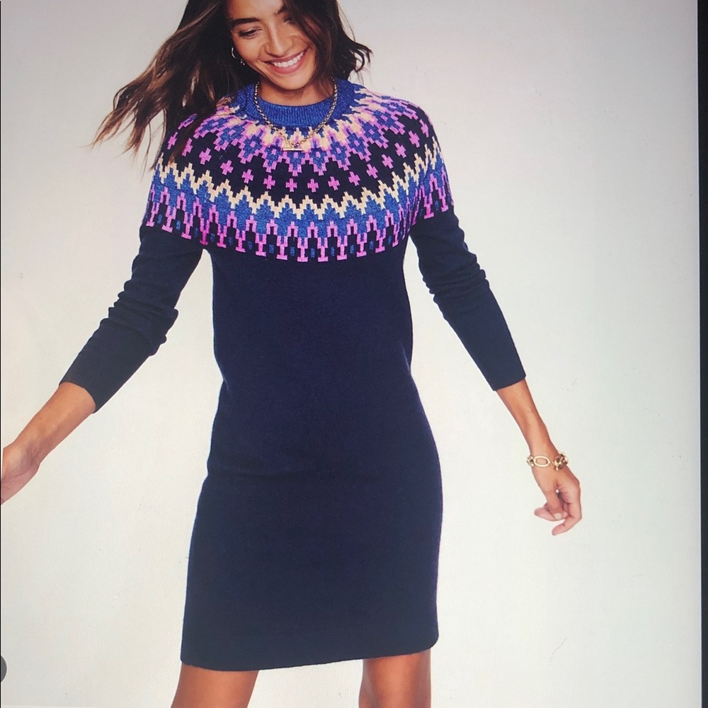 Boden Eleanor Fair Isle Sweater Dress in Navy Sparkle Size 8